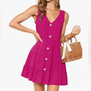 Pink slip on dress with accent buttons